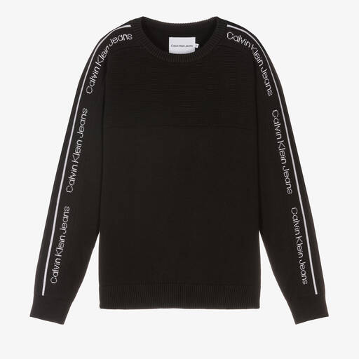 Calvin Klein Jeans-Teen Boys Black Logo Tape Sweater | Childrensalon Outlet
