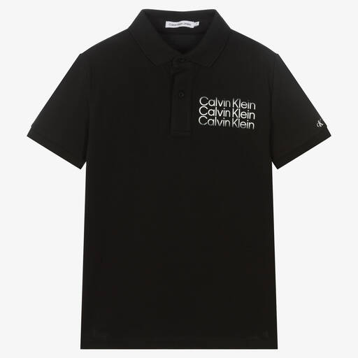 Calvin Klein Jeans-Teen Boys Black Polo Shirt | Childrensalon Outlet