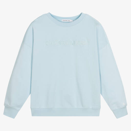 Calvin Klein Jeans-Teen Boys Blue Cotton Logo Sweatshirt | Childrensalon Outlet