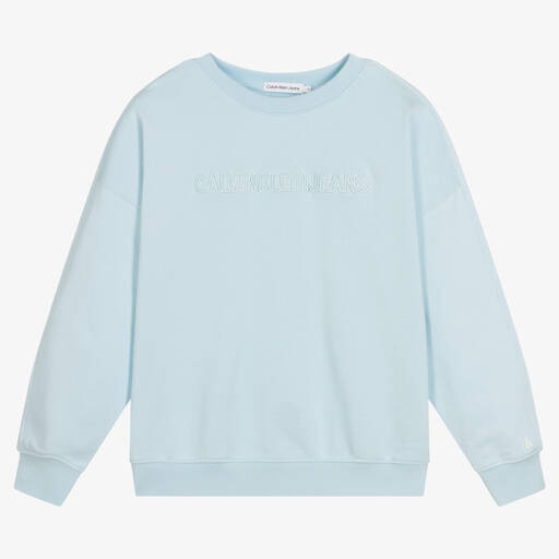 Calvin Klein Jeans-سويتشيرت تينز ولادي قطن لون أزرق فاتح | Childrensalon Outlet