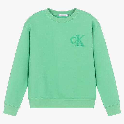 Calvin Klein Jeans-سويتشيرت تينز ولادي قطن بيكيه لون أخضر | Childrensalon Outlet