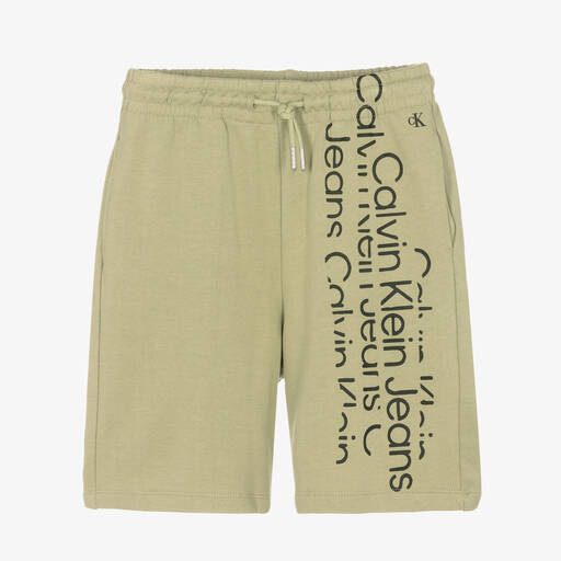 Calvin Klein Jeans-شورت تينز ولادي قطن لون أخضر | Childrensalon Outlet