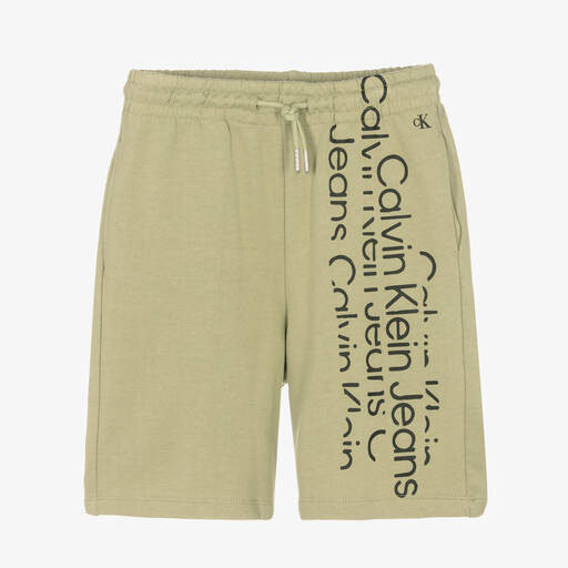 Calvin Klein Jeans-Teen Boys Green Cotton Logo Shorts | Childrensalon Outlet