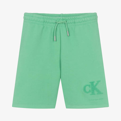 Calvin Klein Jeans-Teen Boys Green Piqué Logo Shorts | Childrensalon Outlet