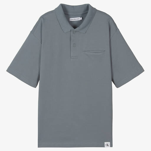 Calvin Klein Jeans-Graues Teen Baumwollpiqué-Poloshirt | Childrensalon Outlet