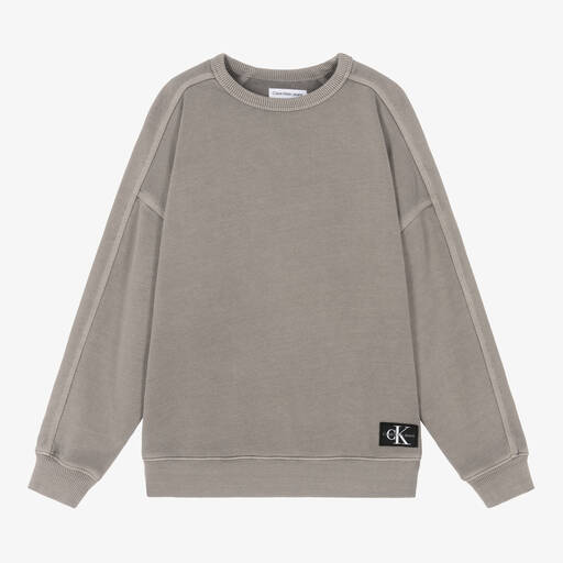 Calvin Klein-Sweat-shirt gris en coton ado | Childrensalon Outlet