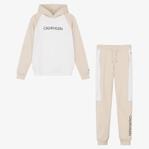 Calvin Klein Jeans-Teen Boys Ivory & Beige Tracksuit | Childrensalon Outlet