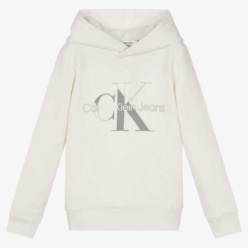 Calvin Klein Jeans-Teen Boys Ivory Cotton Hoodie | Childrensalon Outlet