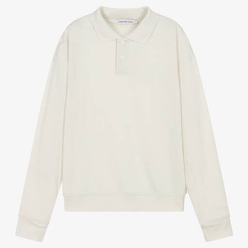 Calvin Klein-Teen Boys Ivory Cotton Monogram Polo Shirt | Childrensalon Outlet