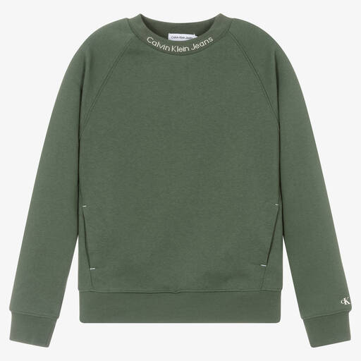 Calvin Klein-Teen Boys Khaki Green Cotton Sweatshirt | Childrensalon Outlet