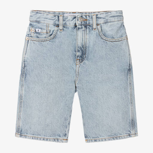 Calvin Klein-شورت قطن دنيم لون أزرق فاتح للمراهقين | Childrensalon Outlet