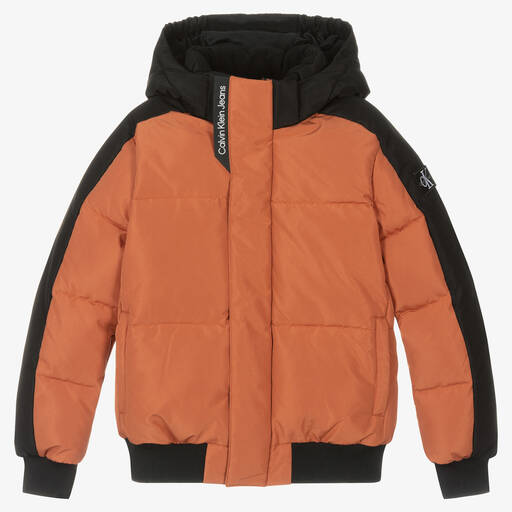 Calvin Klein-Teen Boys Orange & Black Puffer Jacket | Childrensalon Outlet