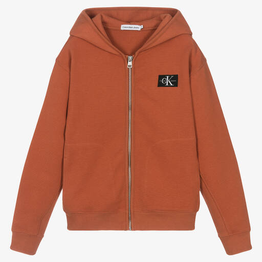 Calvin Klein-Teen Boys Orange Cotton Zip-Up Top | Childrensalon Outlet