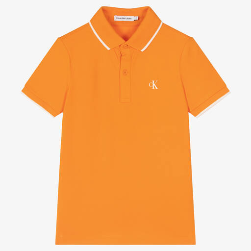 Calvin Klein Jeans-Teen Boys Orange Polo Shirt | Childrensalon Outlet