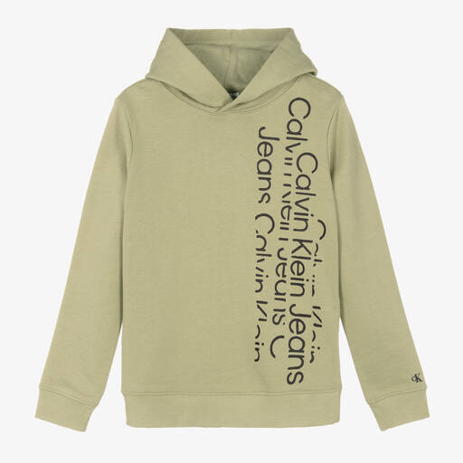 Calvin Klein Jeans-Teen Boys Sage Green Logo Hoodie | Childrensalon Outlet
