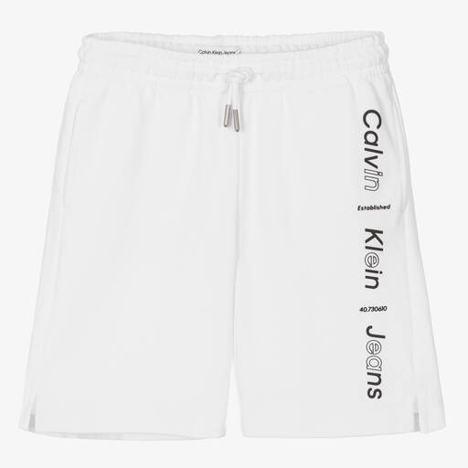 Calvin Klein-شورت قطن جيرسي لون أبيض للمراهقين | Childrensalon Outlet