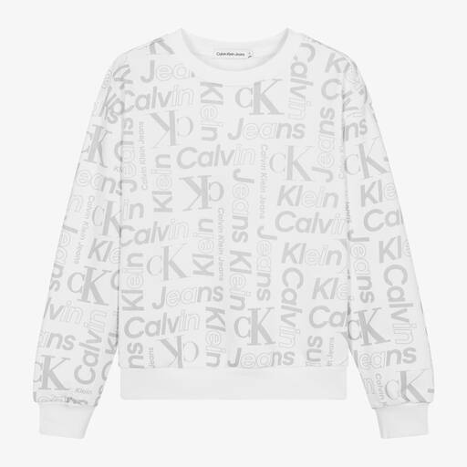 Calvin Klein-Teen Boys White Cotton Monogram Sweatshirt | Childrensalon Outlet