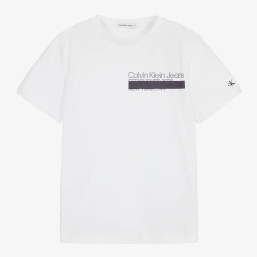 Calvin Klein-Teen Boys White Cotton T-Shirt | Childrensalon Outlet