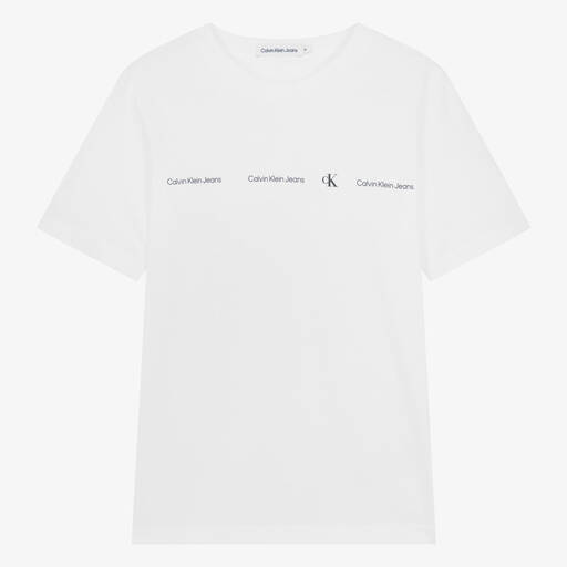 Calvin Klein-Teen Boys White Cotton T-Shirt | Childrensalon Outlet