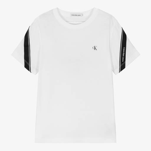 Calvin Klein-Белая хлопковая футболка с логотипной лентой | Childrensalon Outlet