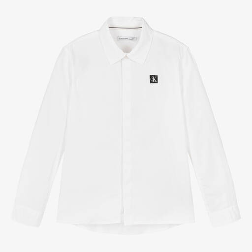 Calvin Klein-Teen Boys White Monogram Cotton Poplin Shirt | Childrensalon Outlet