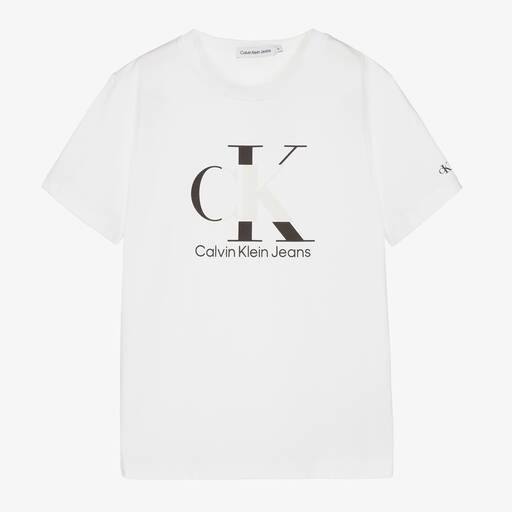 Calvin Klein Jeans-Teen Boys White Reveal Monogram Logo T-Shirt | Childrensalon Outlet