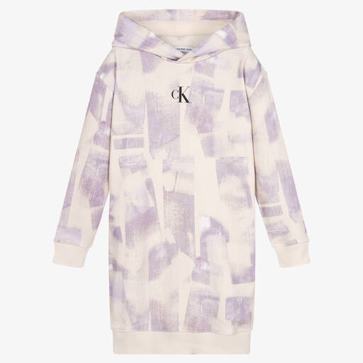Calvin Klein-Teen Girls Beige & Purple Cotton Hoodie Dress | Childrensalon Outlet