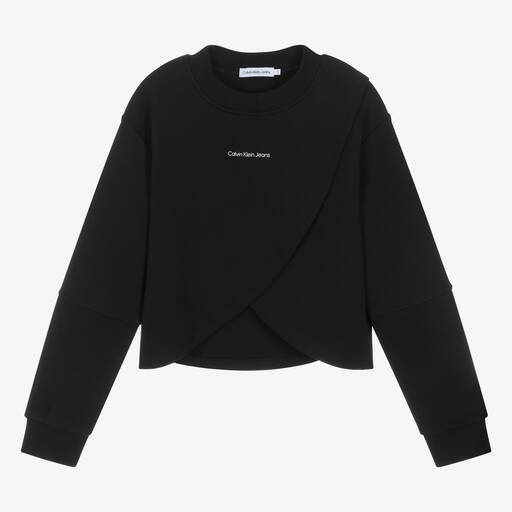 Calvin Klein-Teen Girls Black Cotton Crossover Sweatshirt | Childrensalon Outlet