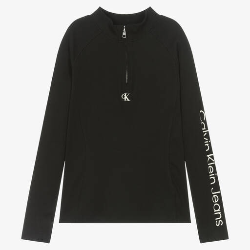 Calvin Klein-Черный хлопковый топ с воротом на молнии | Childrensalon Outlet