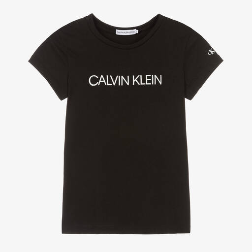 Calvin Klein Jeans-Teen Girls Black Cotton Logo T-Shirt | Childrensalon Outlet