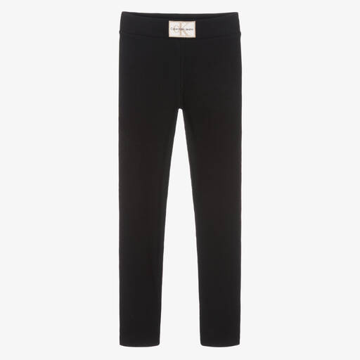 Calvin Klein Jeans-Teen Girls Black Cotton Ribbed Leggings | Childrensalon Outlet