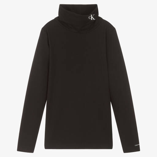 Calvin Klein-Teen Girls Black Cotton Roll Neck | Childrensalon Outlet