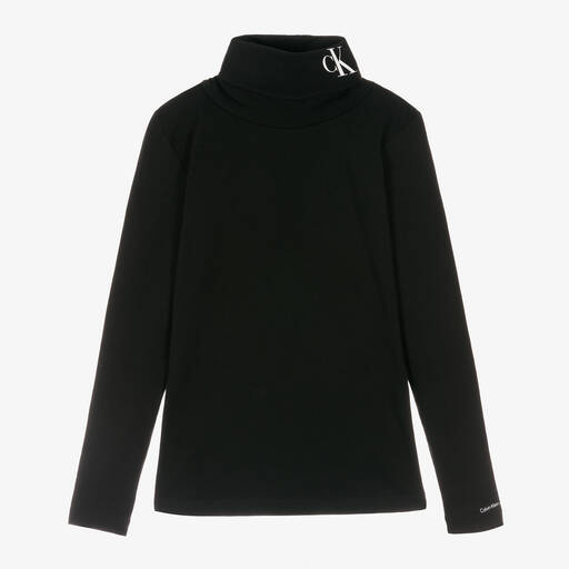 Calvin Klein-Teen Girls Black Cotton Roll Neck Top | Childrensalon Outlet