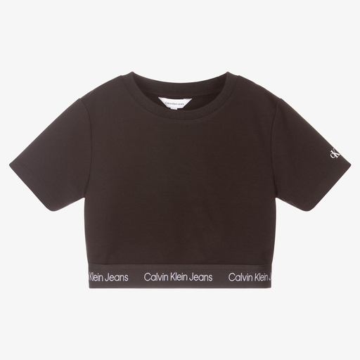Calvin Klein Jeans-Teen Girls Black Crop T-Shirt | Childrensalon Outlet