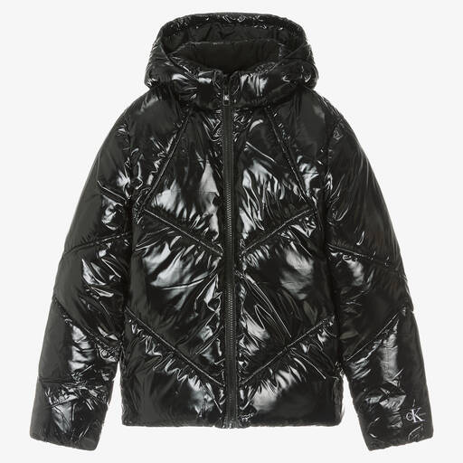 Calvin Klein-Teen Girls Black Gloss Puffer Jacket | Childrensalon Outlet