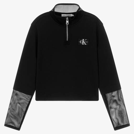 Calvin Klein Jeans-Teen Girls Black Half-Zip Sweatshirt | Childrensalon Outlet