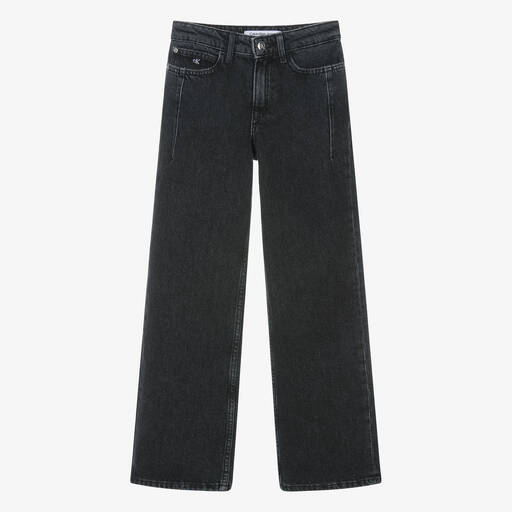 Calvin Klein-Teen Girls Black High Waist Wide Leg Jeans | Childrensalon Outlet