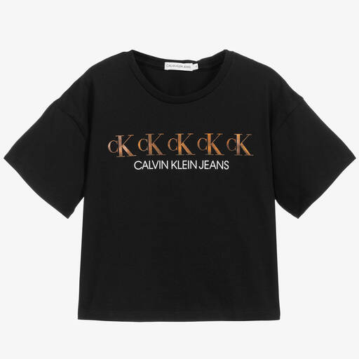 Calvin Klein Jeans-Teen Girls Black Logo T-Shirt | Childrensalon Outlet