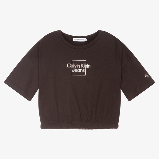 Calvin Klein Jeans-Teen Girls Black Logo T-Shirt | Childrensalon Outlet