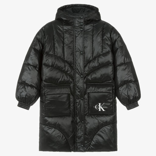 Calvin Klein-معطف بافر بطبعة مونوغرام لون أسود تينز بناتي | Childrensalon Outlet