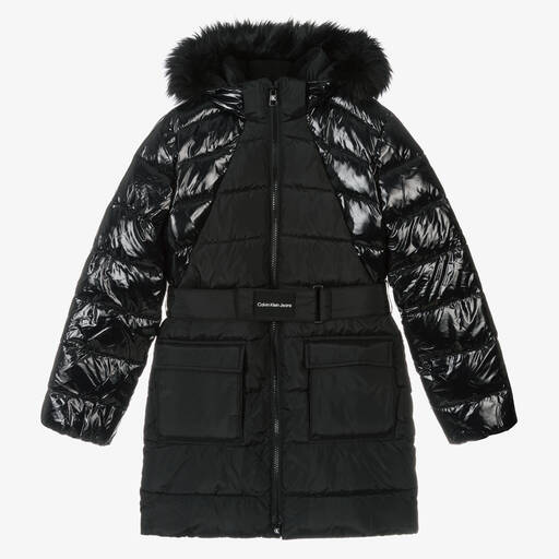 Calvin Klein Jeans-معطف بافر تينز بناتي لون أسود | Childrensalon Outlet