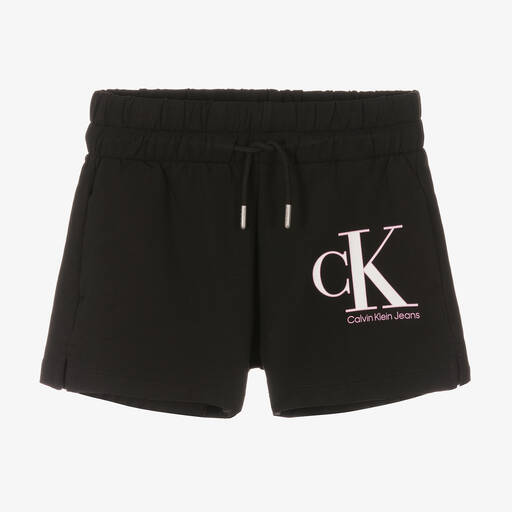Calvin Klein Jeans-شورت تينز بناتي قطن جيرسي لون أسود | Childrensalon Outlet