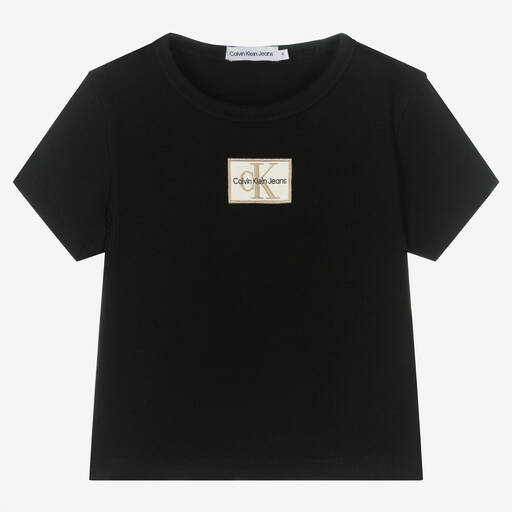 Calvin Klein Jeans-تيشيرت تينز بناتي قطن جيرسي لون أسود | Childrensalon Outlet