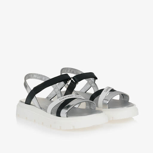 Calvin Klein-Teen Girls Black & Silver Sandals | Childrensalon Outlet