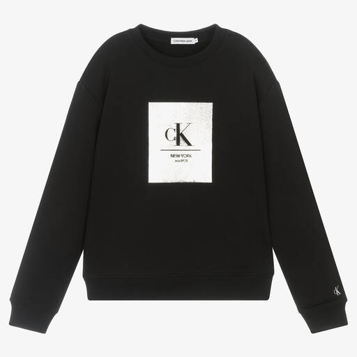 Calvin Klein Jeans-سويتشيرت تينز بناتي قطن لون أسود | Childrensalon Outlet