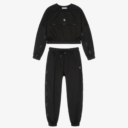 Calvin Klein-Teen Girls Black Tape Tracksuit | Childrensalon Outlet