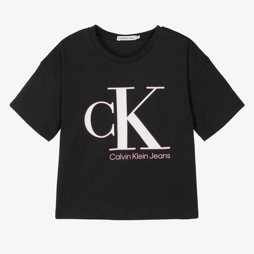 Calvin Klein Jeans-Teen Girls Black & White Logo T-Shirt | Childrensalon Outlet