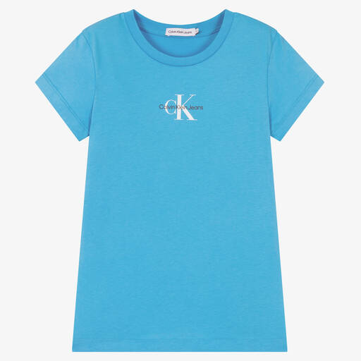 Calvin Klein Jeans-Teen Girls Blue Cotton Logo T-Shirt | Childrensalon Outlet