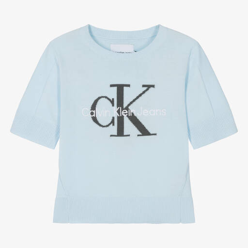 Calvin Klein-Голубой хлопковый свитер с монограммой для девочек | Childrensalon Outlet