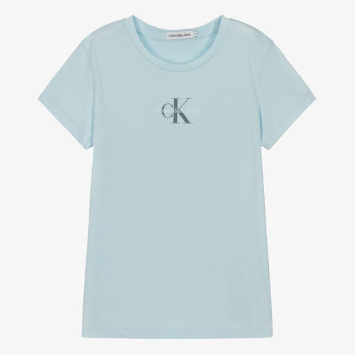 Calvin Klein-Teen Girls Blue Cotton Monogram T-Shirt | Childrensalon Outlet